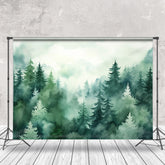 Lofaris Watercolor Foggy Green Forest Mountain Spring Backdrop
